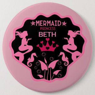 Badge Rond 15,2 Cm Fille Sirène Princesse