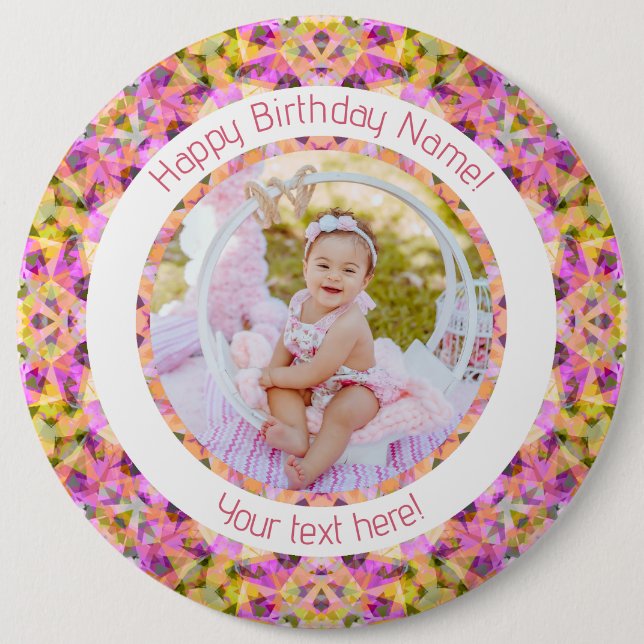 Badge Rond 15,2 Cm Filles Joyeux Anniversaire Été Rose Étoile Personn (Devant)