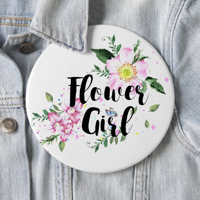 Badge Rond 15,2 Cm Fleur Fille Rose Floral Mariage (En situation)