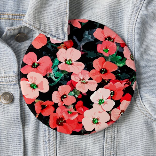 Badge Rond 15,2 Cm Fleur rouge aquarelle (En situation)