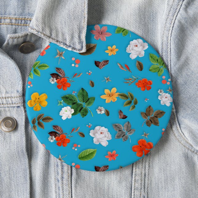 Badge Rond 15,2 Cm Fleurs jaunes et roses blanches 24 (En situation)