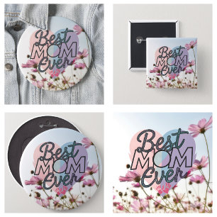 Badge Rond 15,2 Cm Fleurs roses Meilleure Maman Joyeuse Fête des Mère