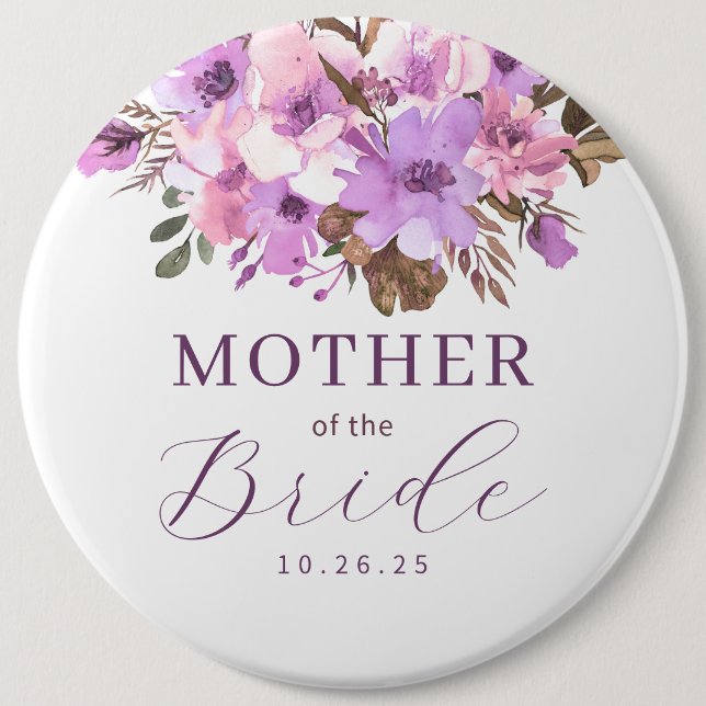 Badge Rond 15,2 Cm Floral Mère De L'Épouse (Devant)