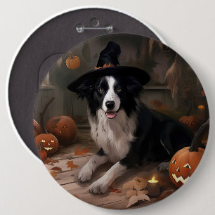 Badge Rond 15,2 Cm Frontière Collie Citrouilles Halloween effroi