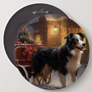 Badge Rond 15,2 Cm Frontière Collie Festive de Noël