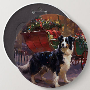 Badge Rond 15,2 Cm Frontière Collie Festive de Noël