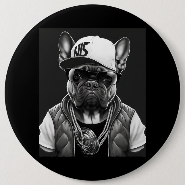 Badge Rond 15,2 Cm Funny French Bulldog Rapper étoile Hip hop (Devant)
