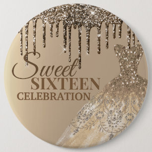 Badge Rond 15,2 Cm Glitterie or Glamor Déchets d'étincelle doux 16 An