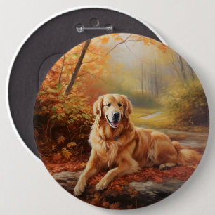 Badge Rond 15,2 Cm Golden Retriever en automne Leaves automne Inspire