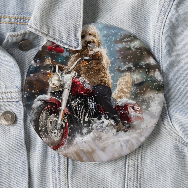 Badge Rond 15,2 Cm Goldendoodle Chien équitation Moto Noël (En situation)
