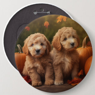 Badge Rond 15,2 Cm Goldendoodle Chiot Automne Citrouille délice
