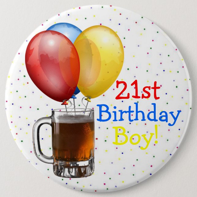 Badge Rond 15,2 Cm Grand 21ème garçon d'anniversaire (Devant)