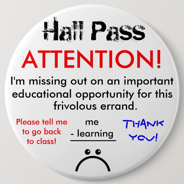 Badge Rond 15,2 Cm Grand bouton de passage de hall d'école (Devant)
