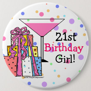 Badge Rond 15,2 Cm Grande 21ème fille d'anniversaire