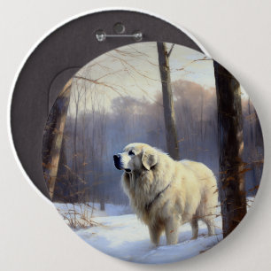 Badge Rond 15,2 Cm Grands Pyrénées Qu'il neige Noël