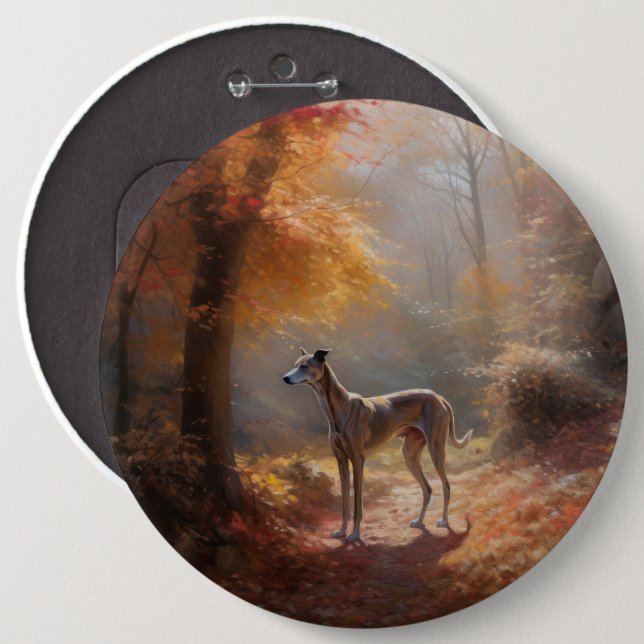 Badge Rond 15,2 Cm Greyhound à l'automne Feuilles automne Inspiration (Devant & derrière)