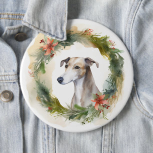 Badge Rond 15,2 Cm Greyhound Christmas Wreath Festive Pup