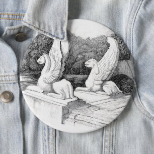 Badge Rond 15,2 Cm Griffins sculpté crayon monochrome Art