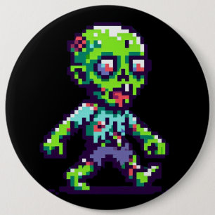 Badge Rond 15,2 Cm Halloween 8 bits drôle zombie