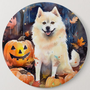 Badge Rond 15,2 Cm Halloween Akita Américain Avec La Peur Citrouille