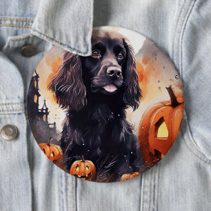 Badge Rond 15,2 Cm Halloween Cocker Spaniel Avec Citrouilles