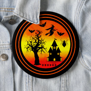 Badge Rond 15,2 Cm Halloween Orange Sunset sorcière Haunted House Par