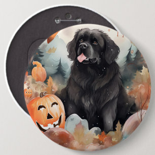 Badge Rond 15,2 Cm Halloween Terre-Neuve avec citrouilles effrayant