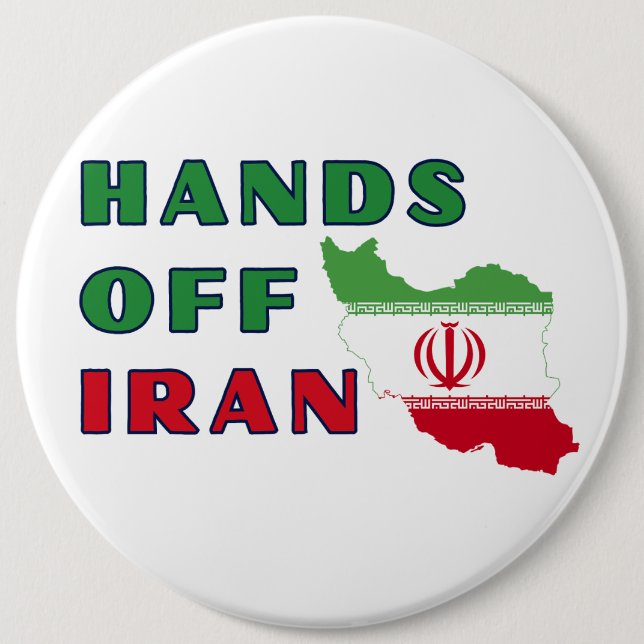 Badge Rond 15,2 Cm Hands Off Iran (Devant)