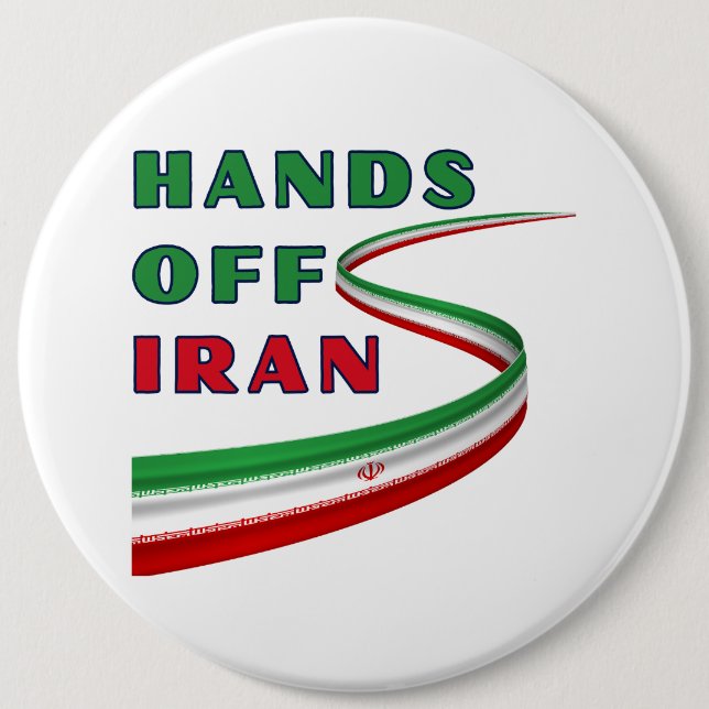 Badge Rond 15,2 Cm Hands Off Iran (Devant)