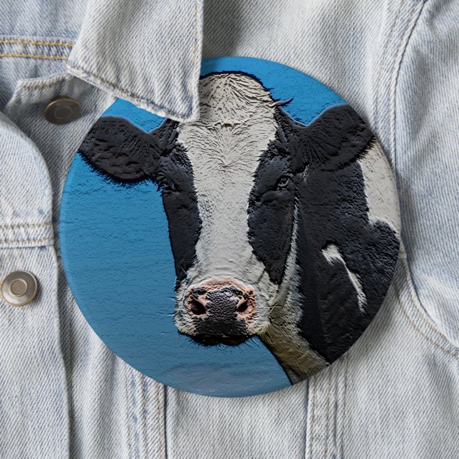 Badge Rond 15,2 Cm Happy Cow Portrait Carré (En situation)