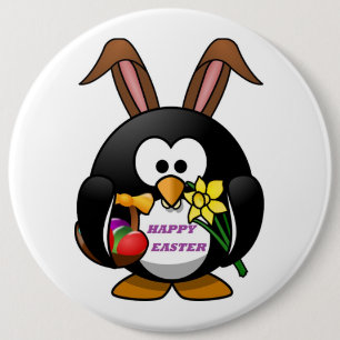 BADGE ROND 15,2 CM "HAPPY EASTER" PENGUIN BUNNY