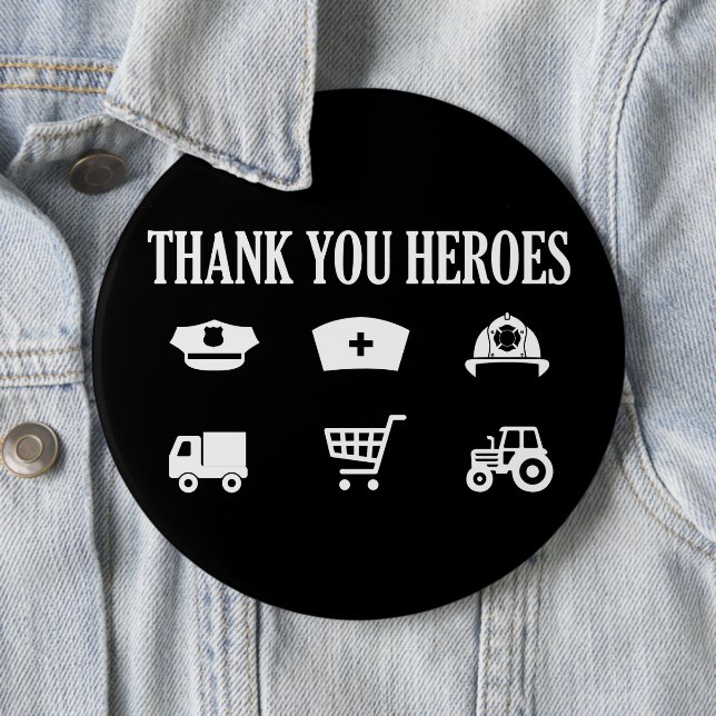 Badge Rond 15,2 Cm Héros Merci | Premiers répondeurs (En situation)