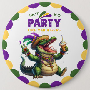 Badge Rond 15,2 Cm Heureux Mardi Gras Alligator