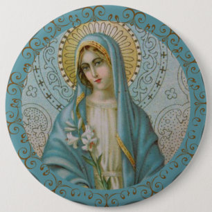 Badge Rond 15,2 Cm Immaculée Vierge Marie avec bordure lily Gold Dé