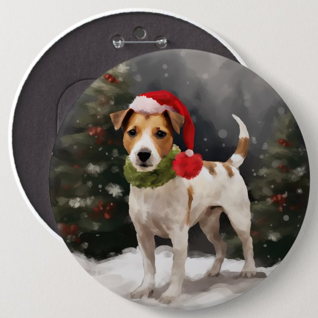 Badge Rond 15,2 Cm Jack Russell Chien à Noël de neige (Devant & derrière)
