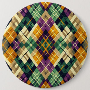 Badge Rond 15,2 Cm Jacquard Mardi Gras jaune violet vert