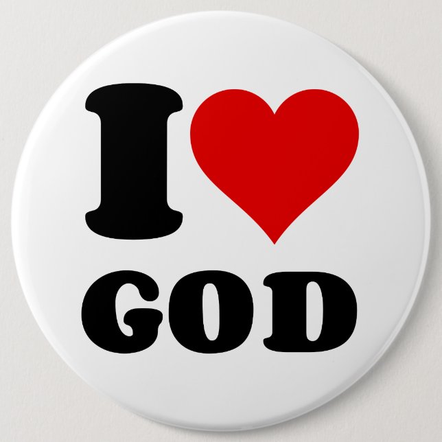 BADGE ROND 15,2 CM J'AIME DIEU (Devant)