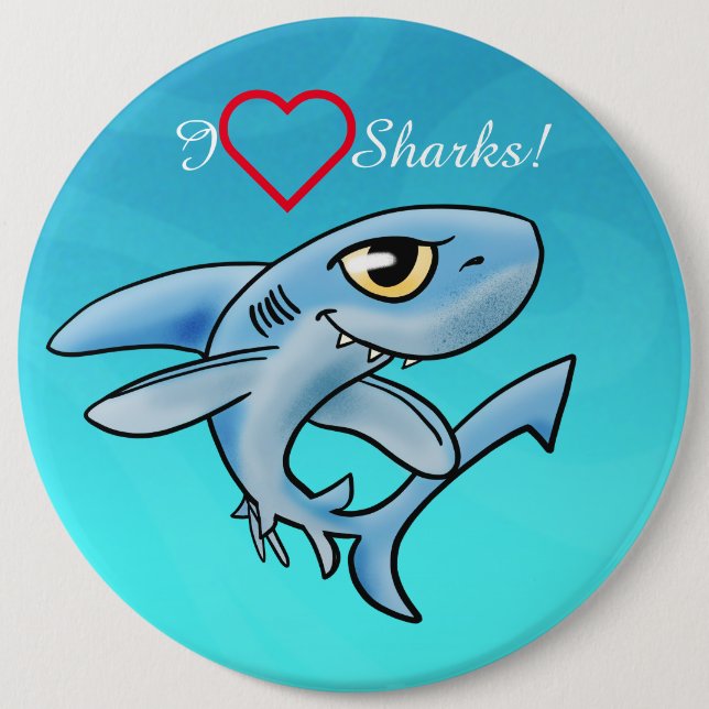 Badge Rond 15,2 Cm J'aime les requins (Devant)