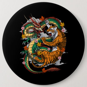 Badge Rond 15,2 Cm Japanese Dragon Tiger Battle