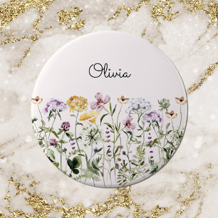 Badge Rond 15,2 Cm Jardin de fleurs sauvages à aquarelle personnalisé
