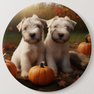 Badge Rond 15,2 Cm Jeune Terrier Wheaten Délice d'Automne Citrouille