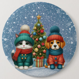 Badge Rond 15,2 Cm Joli chiot de Noël & chaton
