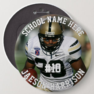 Badge Rond 15,2 Cm Joueur de Football Ajouter Nom Numéro Équipe et Ph