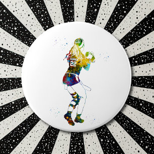 Badge Rond 15,2 Cm Joueuse de football américain à drapeau féminin