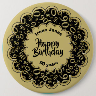 Badge Rond 15,2 Cm Joyeux anniversaire, quatre-vingt-dixième or/motif