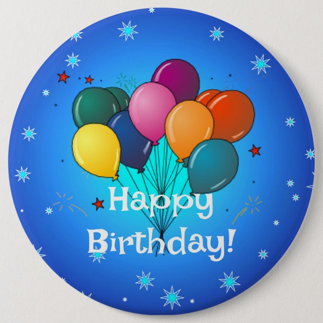 Badge Rond 15,2 Cm Joyeux ballons de fête d'anniversaire, (Devant)