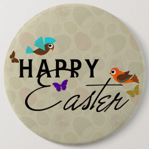 Badge Rond 15,2 Cm Joyeux Conception De Texte De Pâques Avec Papillon