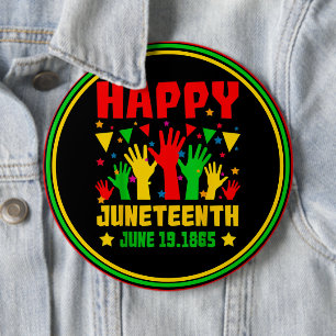 Badge Rond 15,2 Cm Joyeux Junetdix Black Red Green Mains Jaunes