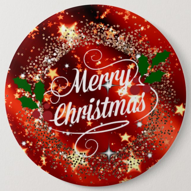 Badge Rond 15,2 Cm Joyeux Noël pétillant et parties scintillant (Devant)