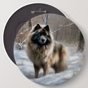 Badge Rond 15,2 Cm Keeshond Qu'il neige Noël